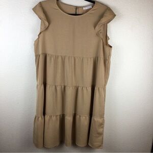 KIRUNDO Women's Summer Tan Dress Flutter Sleeve Short Size Large